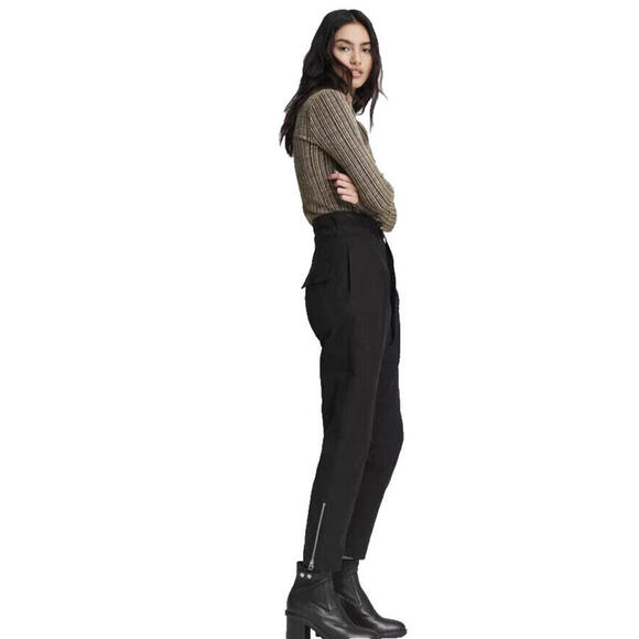 rag & bone Belted Hunter Cargo Pant Cropped Pleated Front Black Womens Size 26 - Picture 2 of 8